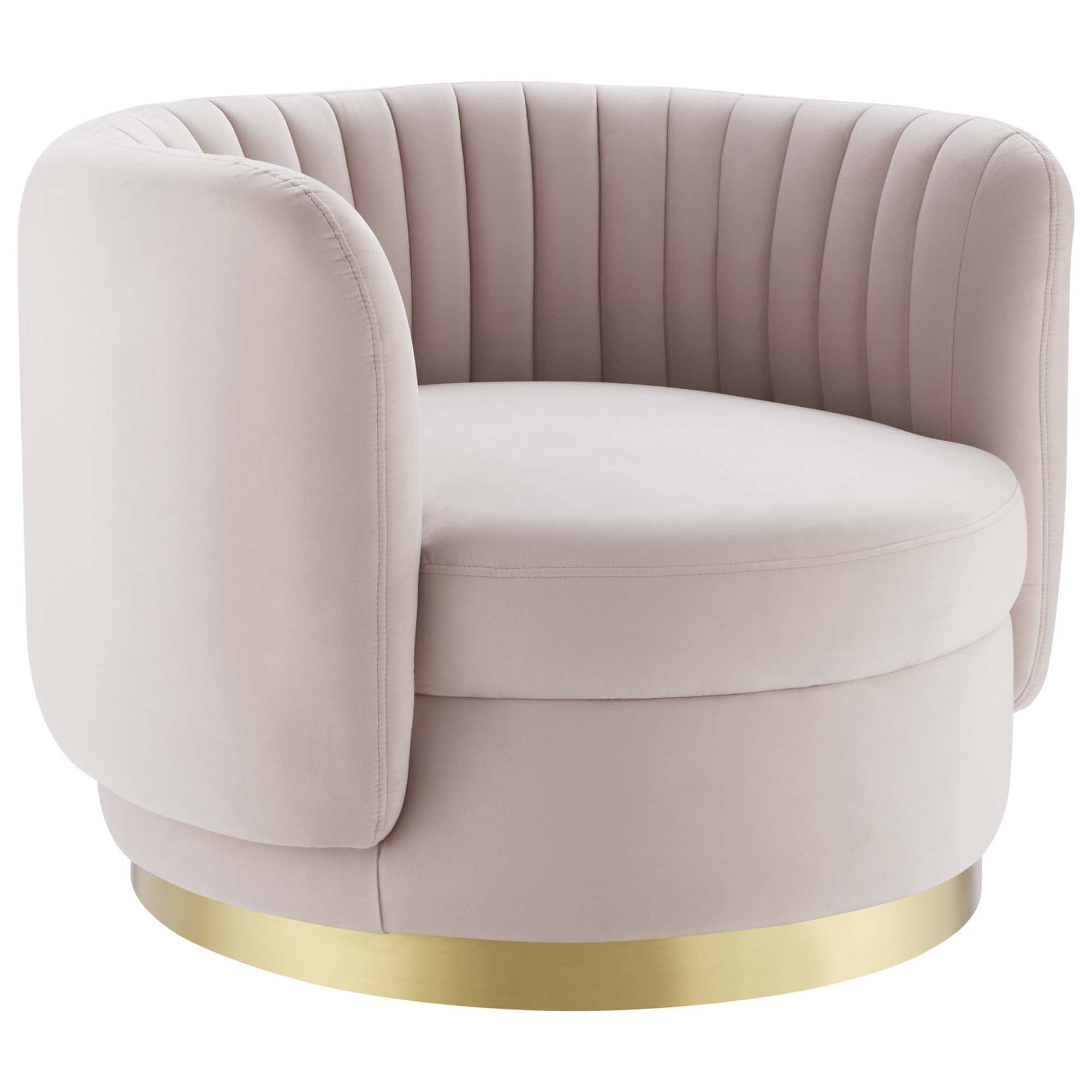 Gold Pink Velvet Swivel Accent Chair with Gold Metal Base