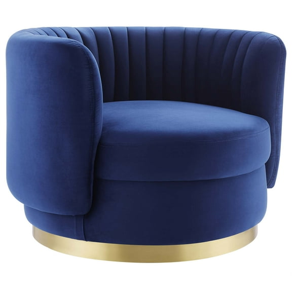 Modway Embrace Tufted Performance Velvet Swivel Chair in Gold/Navy