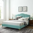 thumbnail image 1 of Modway Emerson Performance Velvet King Platform Bed in Mint, 1 of 10