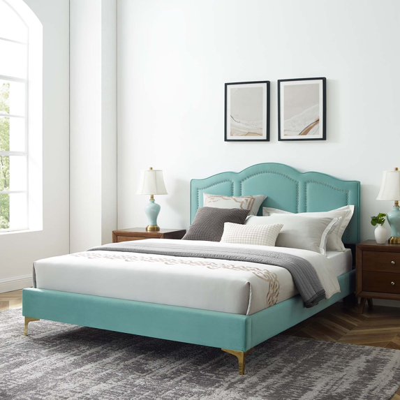 Modway Emerson Performance Velvet King Platform Bed in Mint
