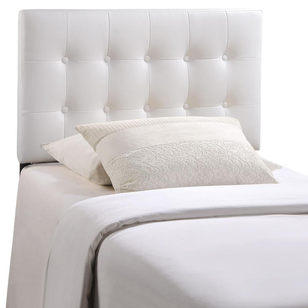 White Tufted Faux Leather Upholstered Twin Headboard