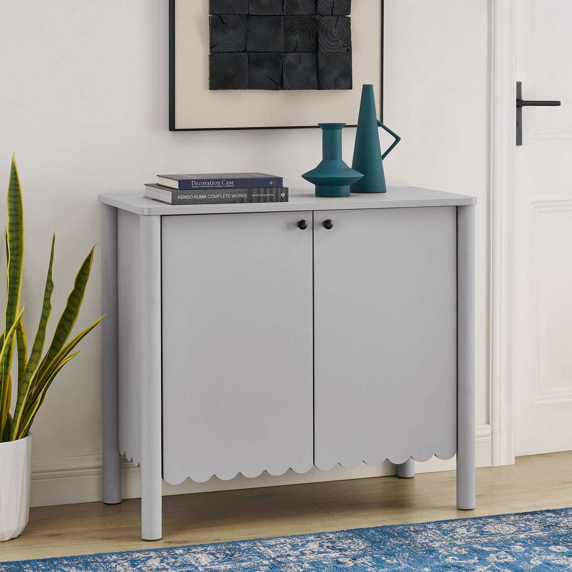 Emmeline Light Gray Scalloped Edge 35" Sideboard Cabinet