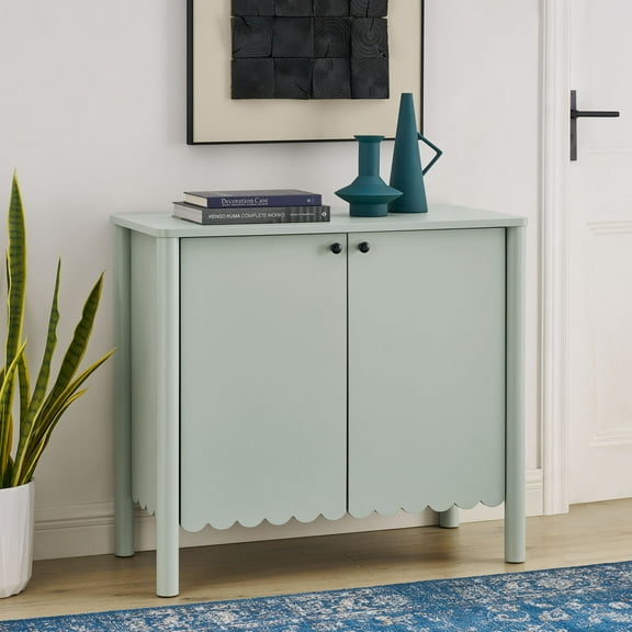 Modway Emmeline 35" 2-Door Scalloped Sideboard Cabinet in Sage