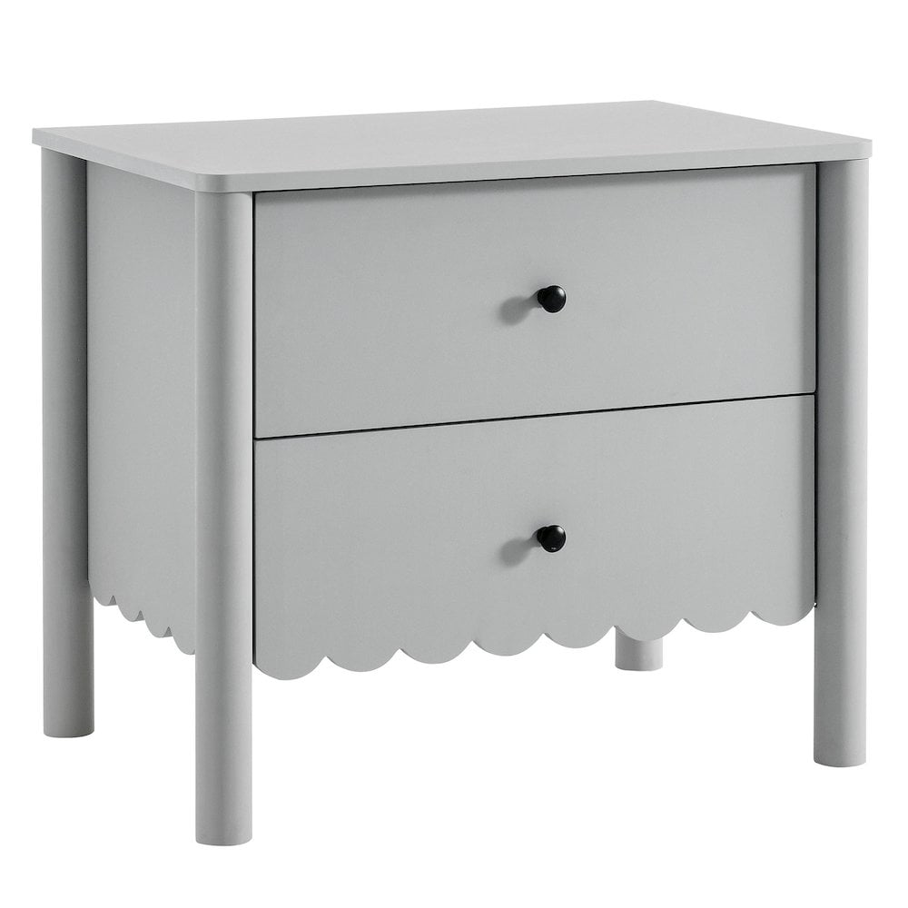 Light Gray Laminate Scalloped Edge 2-Drawer Nightstand