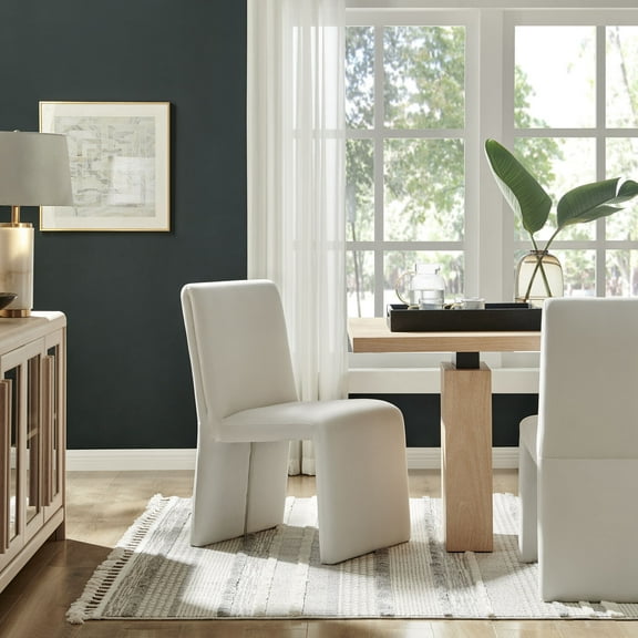 Emory Upholstered Performance Velvet Dining Side Chair in Alabaster
