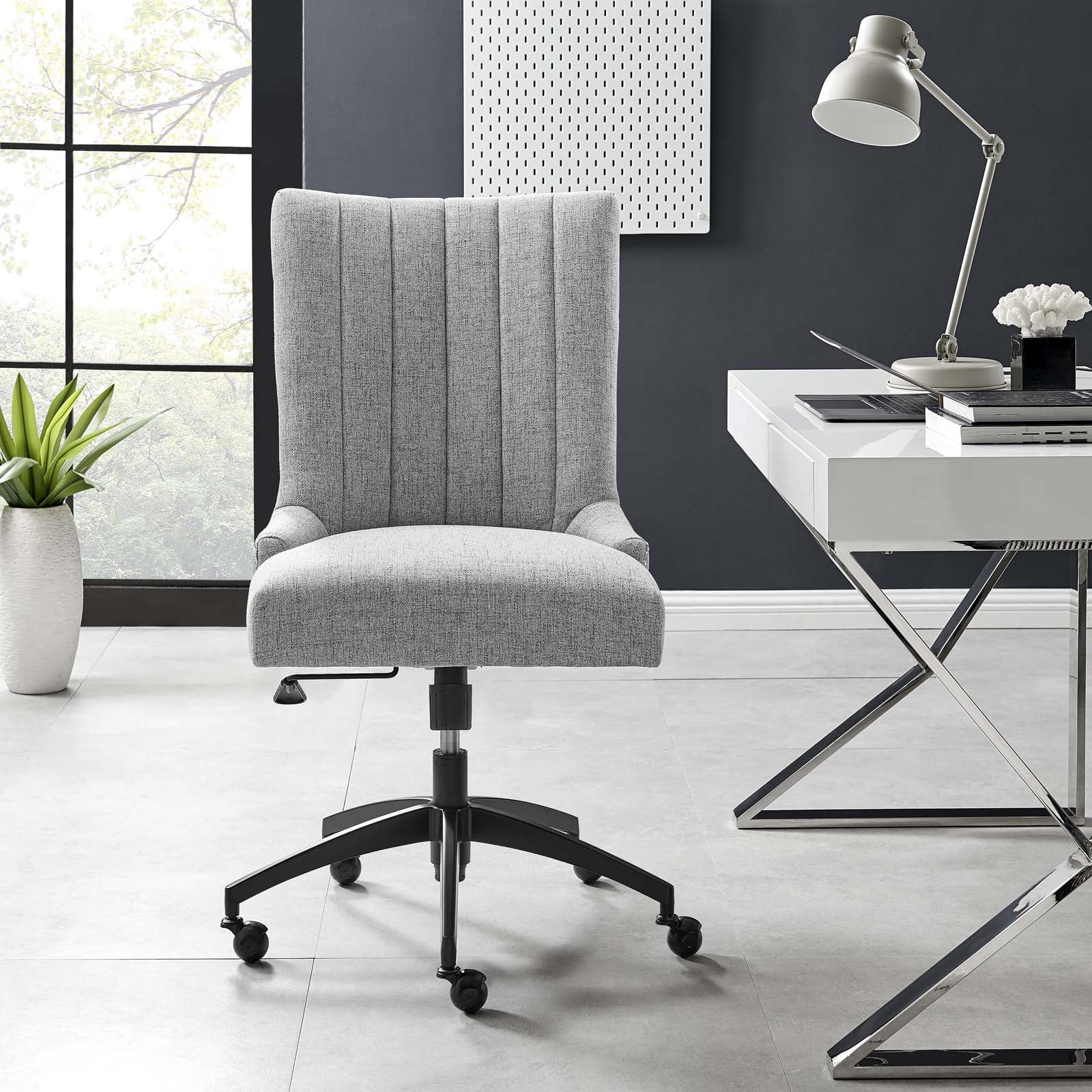 Retro Modern Swivel Fabric Office Chair in Black Light Gray