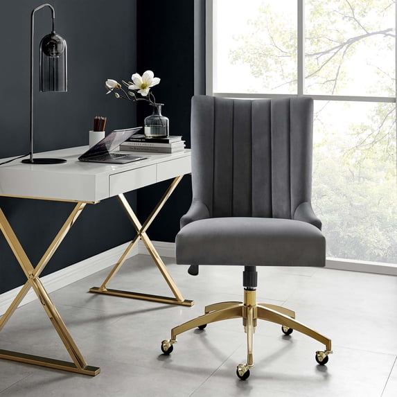 Modway Empower Channel Tufted Performance Velvet Office Chair in Gold Gray