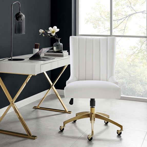 Modway Empower Channel Tufted Performance Velvet Office Chair in Gold White