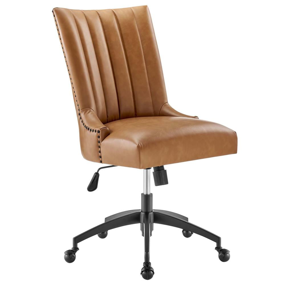 Empower Tufted Vegan Leather Swivel Office Chair in Black Tan