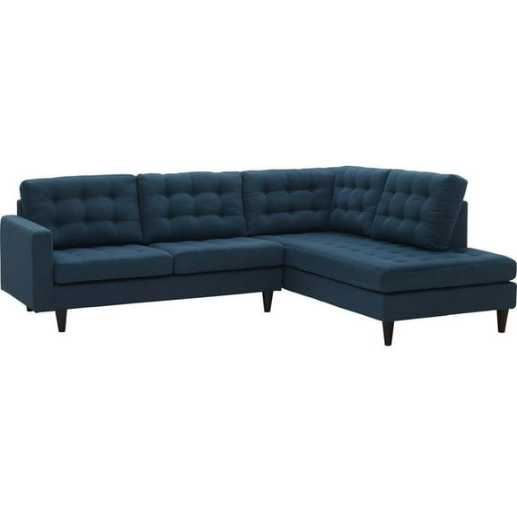 Modway Empress 2 Piece Upholstered Fabric Right Facing Bumper Sectional in Azure