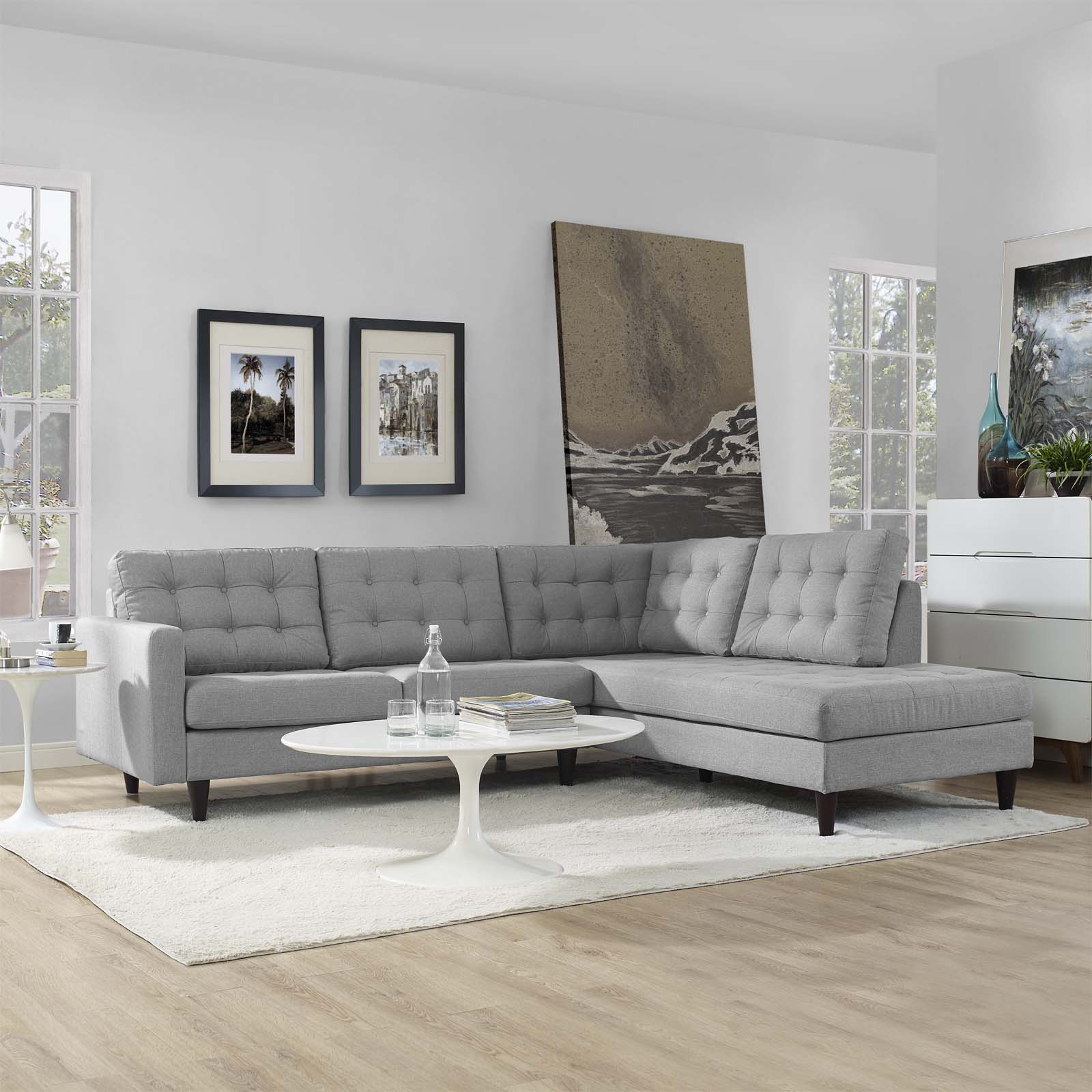 Modway Empress 2 Piece Upholstered Fabric Right Facing Sectional, Multiple Colors