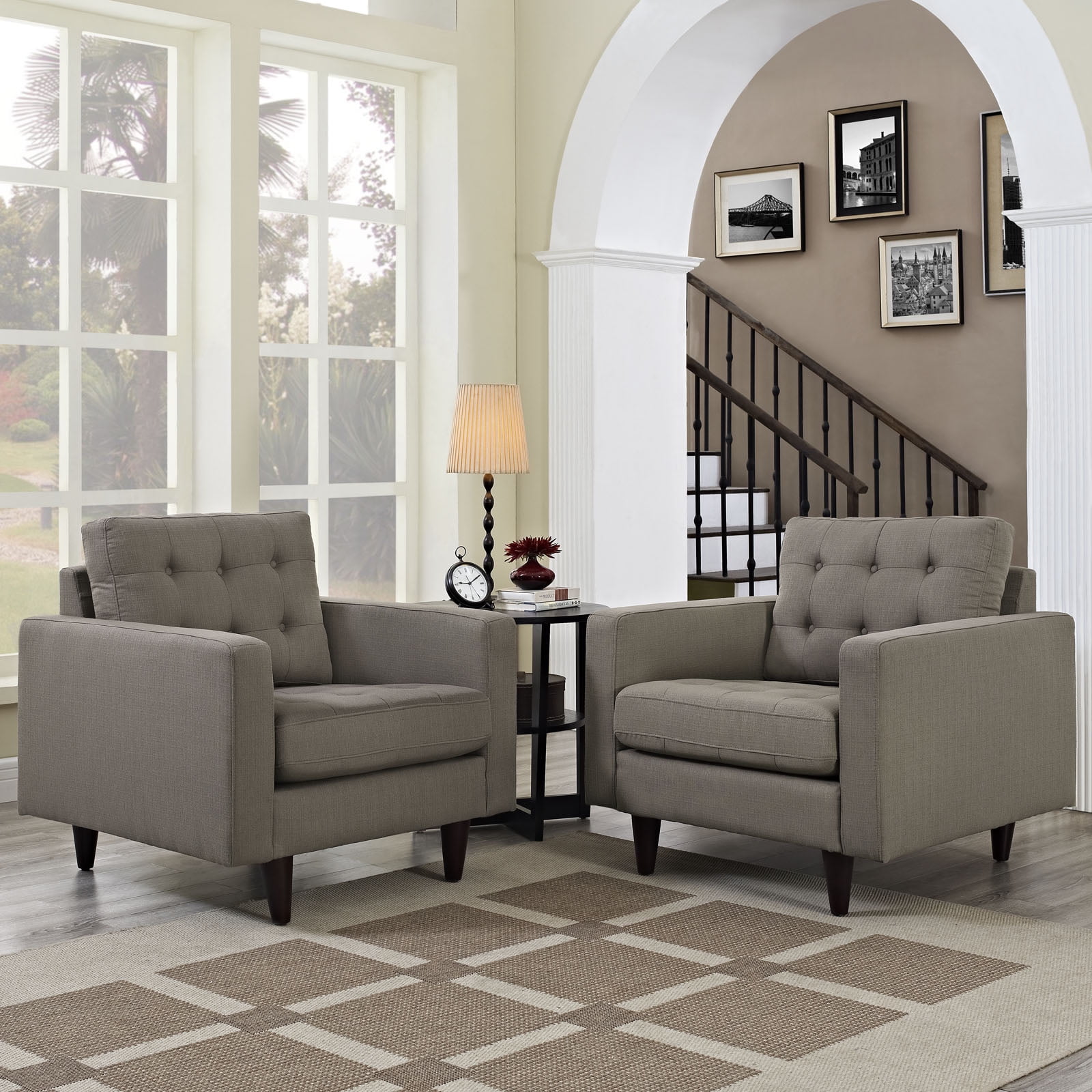 Granite Upholstered Armchair Set with Solid Wood Legs