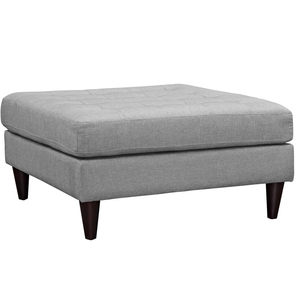 Light Gray Tufted Fabric Ottoman with Tapered Legs
