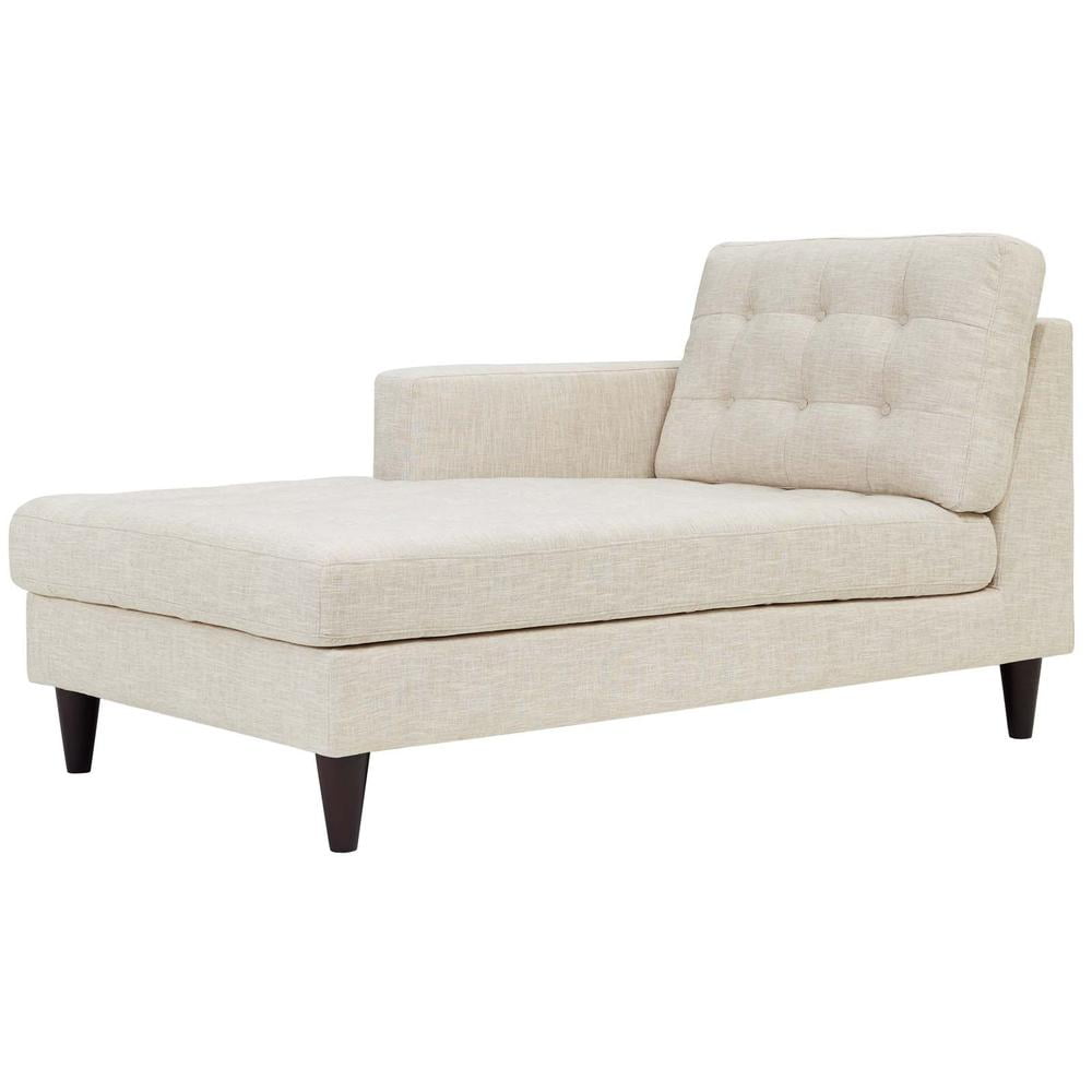 Beige Polyester Blend Left-Arm Upholstered Chaise with Wood Legs