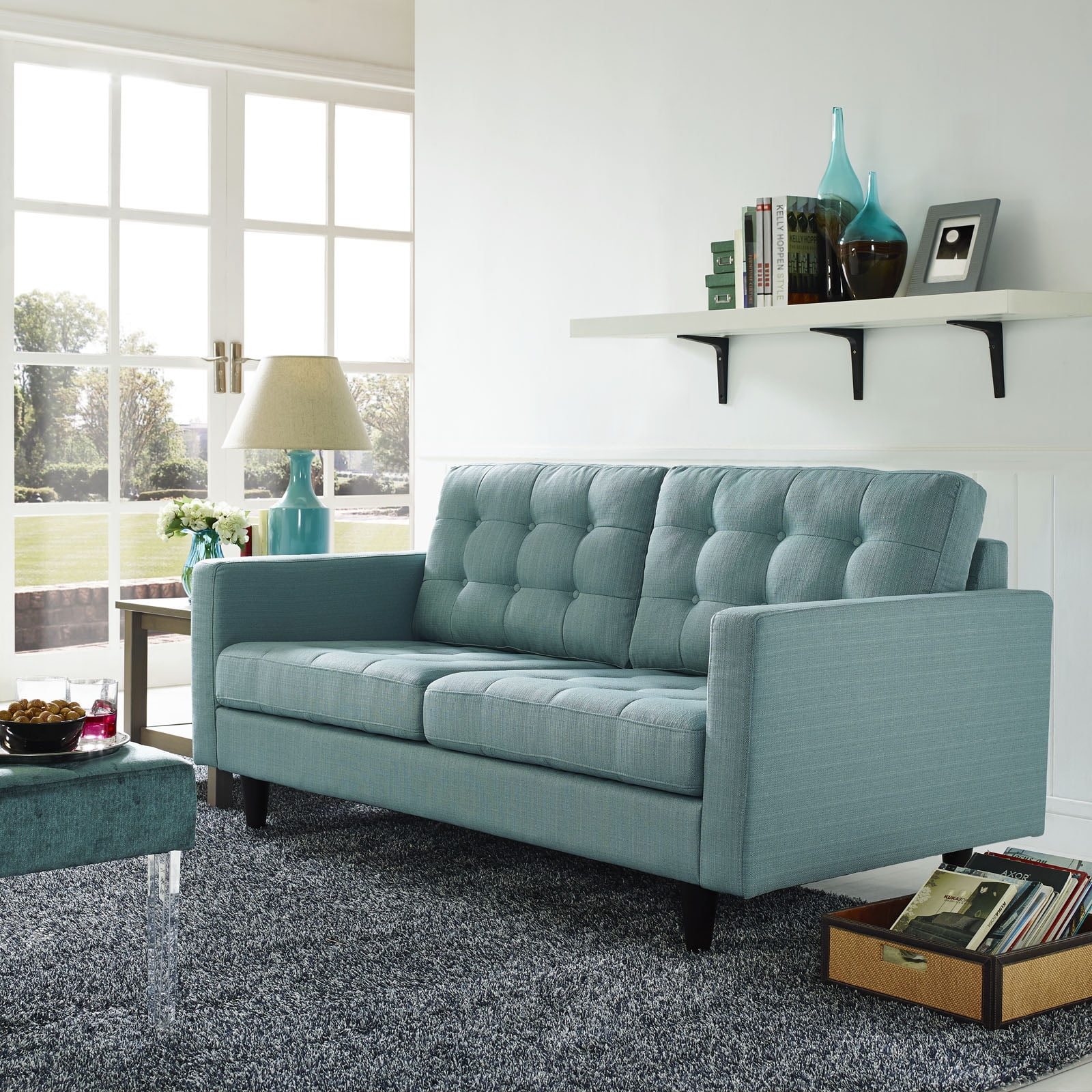 Modway Empress Modern Upholstered Fabric Loveseat in Laguna Blue