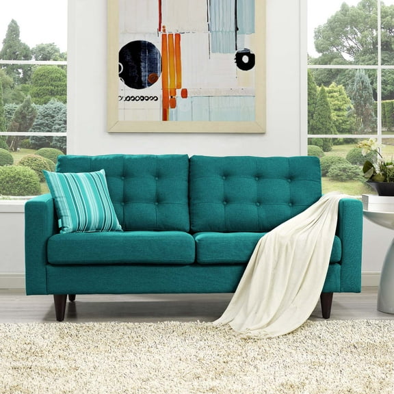 Modway Empress Upholstered Fabric Loveseat in Teal