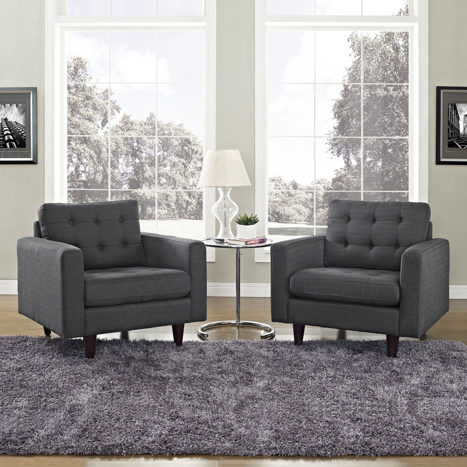 Noble Gray 35.5" Tufted Armchair with Solid Wood Legs