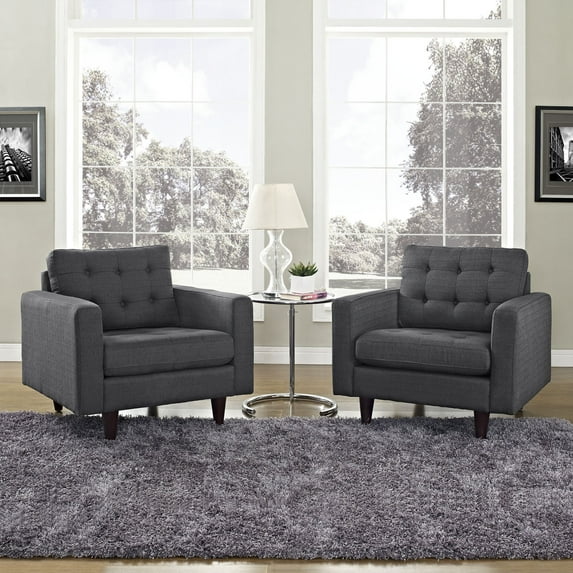 Modway Empress Armchair Upholstered Fabric Set of 2 in Gray