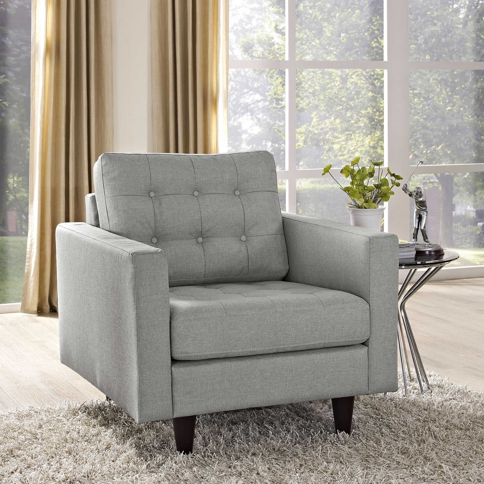 Modway Empress Upholstered Fabric Armchair in Light Gray - image 1 of 5