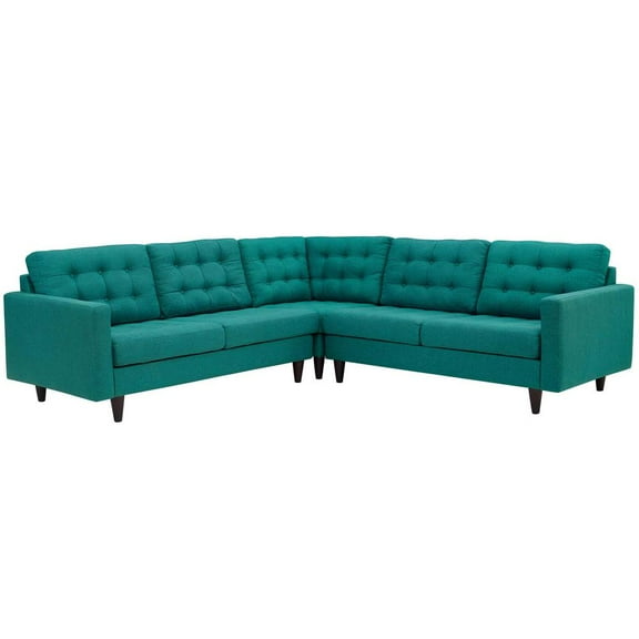 Modway Empress Upholstered Fabric Corner Sectional Sofa in Teal Blue