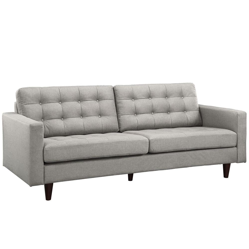 Light Gray Tufted Fabric Sofa with Wood Legs