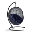 thumbnail image 1 of Modway Encase Modern Rattan/Fabric Outdoor Swing Chair with Stand in Black/Navy, 1 of 9