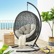 Modway Encase Outdoor Patio Rattan Swing Lounge Chair in Gray/Black