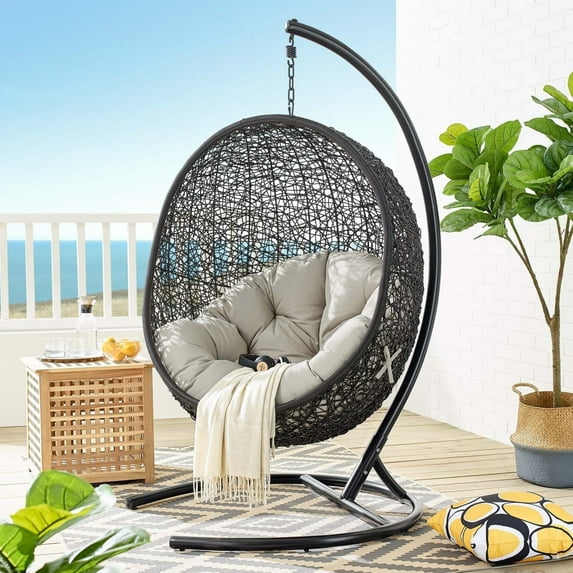 Modway Encase Outdoor Patio Rattan Swing Lounge Chair in Peridot/Black