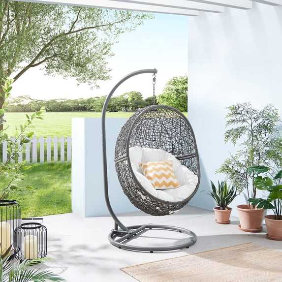Modway Encase Outdoor Synthetic Rattan Swing Chair in Gray and White