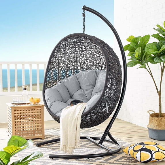 Modway Encase Sunbrella® Swing Outdoor Patio Lounge Chair in Black Gray