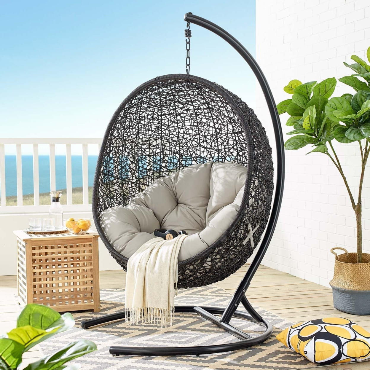 ACME Sigar Patio Hanging Chair with Stand in Light Gray Walmart