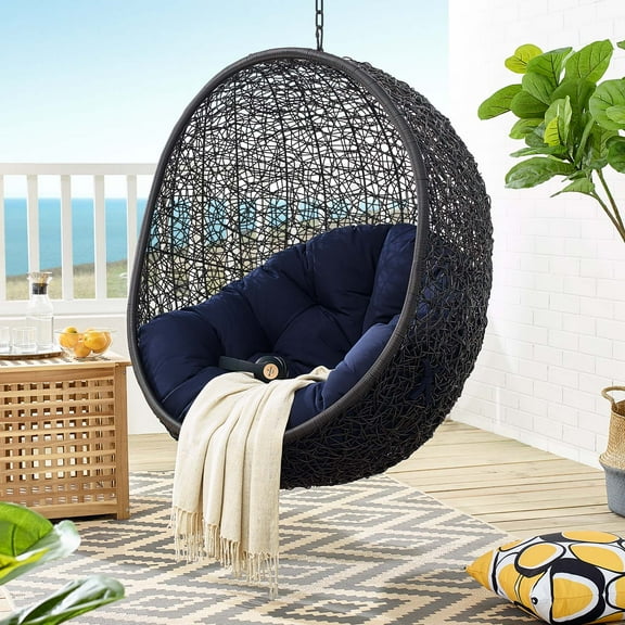 Modway Encase Sunbrella® Fabric Swing Outdoor Patio Lounge Chair Without Stand in Black Navy