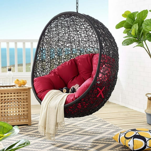 Modway Encase Swing Outdoor Patio Lounge Chair Without Stand in Black Red