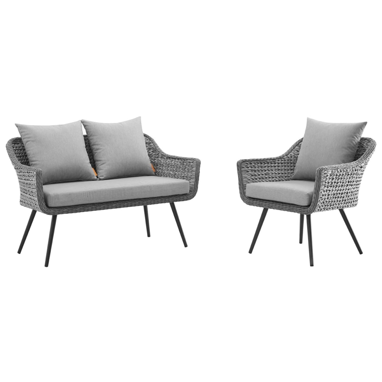 Gray 2-Piece Outdoor Patio Wicker Rattan Loveseat and Armchair Set