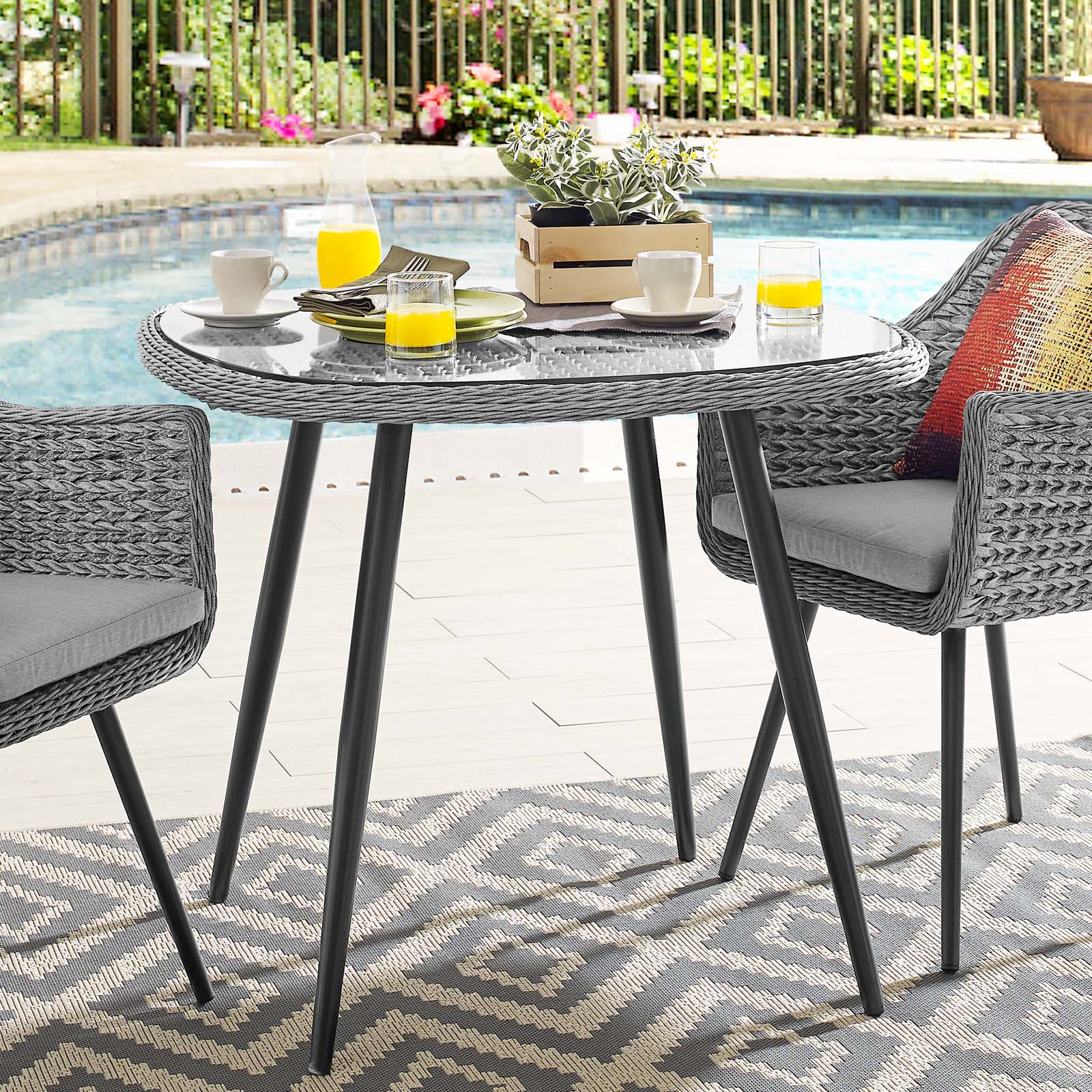 Modway Endeavor 36" Outdoor Patio Wicker Rattan Dining Table in Gray - image 1 of 5