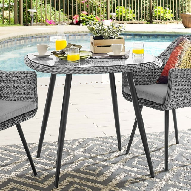 Modway Endeavor 36" Outdoor Patio Wicker Rattan Dining Table in Gray