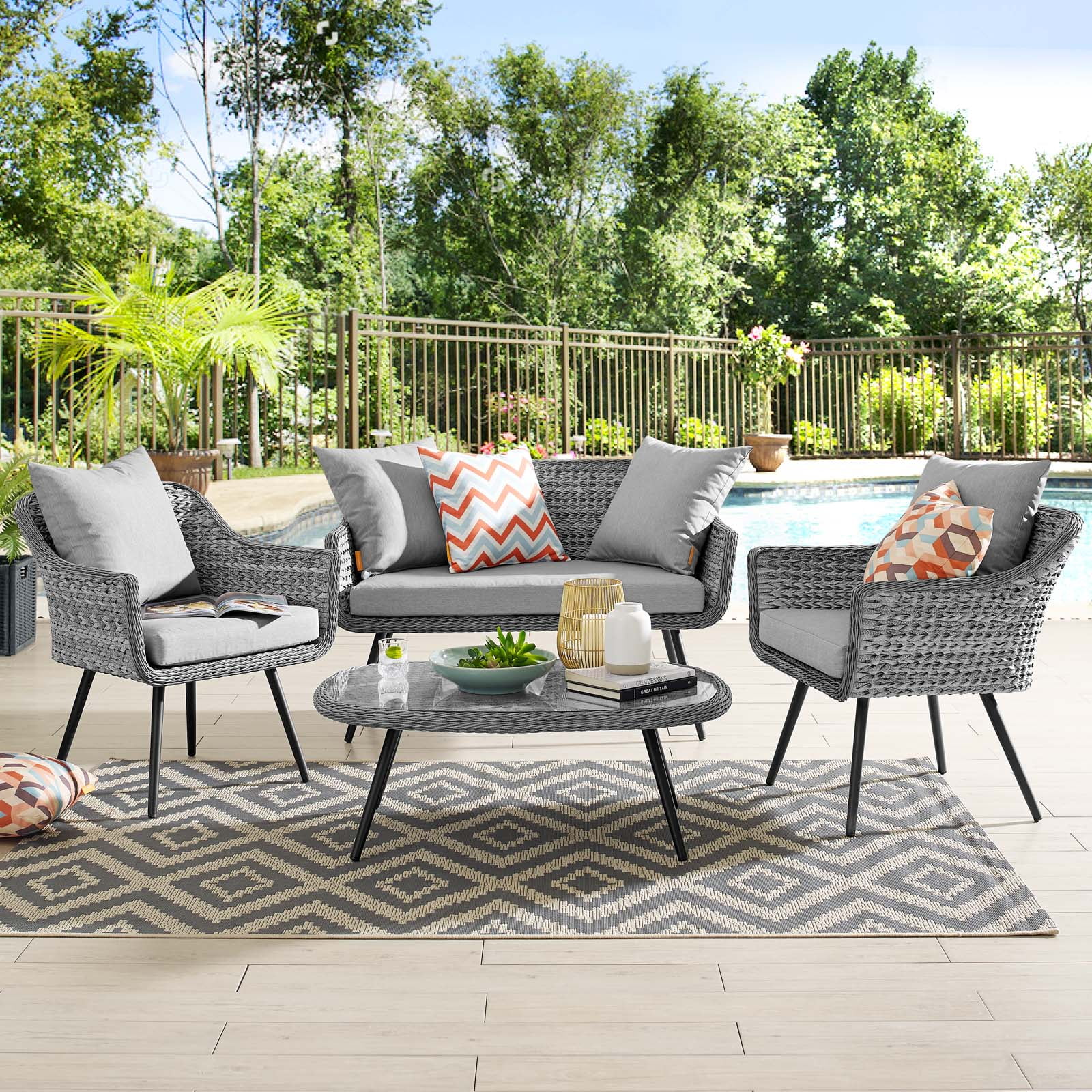 Gray 4-Piece Outdoor Patio Wicker Rattan Sectional Sofa Set