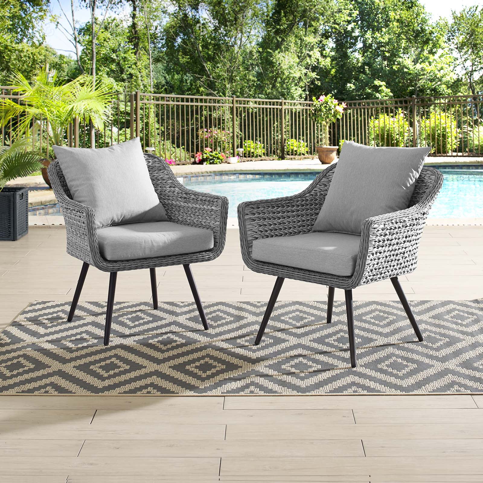 Gray Wicker Rattan Outdoor Armchair Set with Cushions