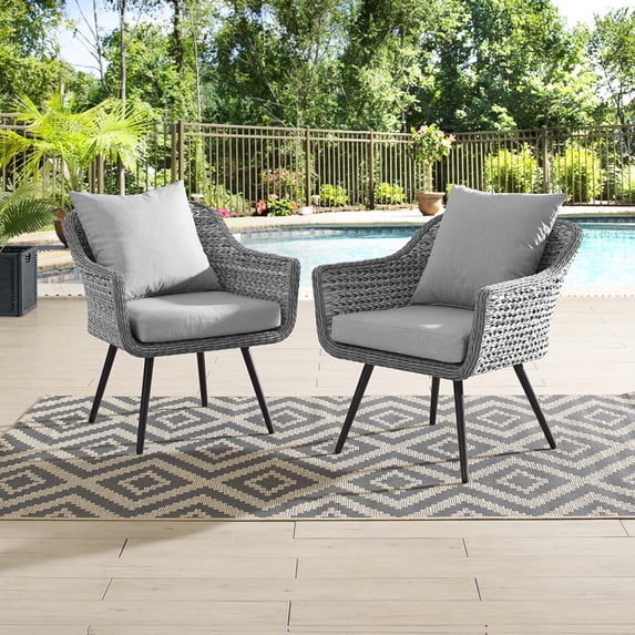 Modway Endeavor Armchair Outdoor Patio Wicker Rattan Set of 2 in Gray Gray