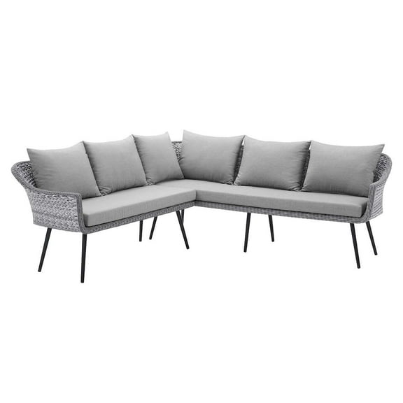 Modway Endeavor Fabric & Aluminum Patio Sectional Sofa in Gray