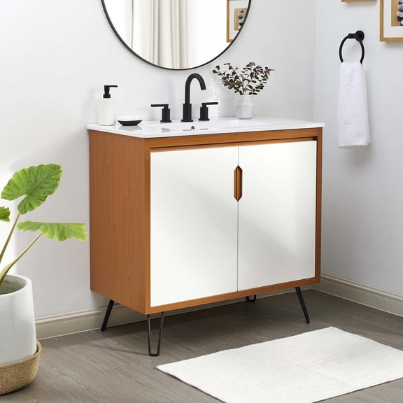 Modway Energize 36" Bathroom Vanity in Cherry-White-White
