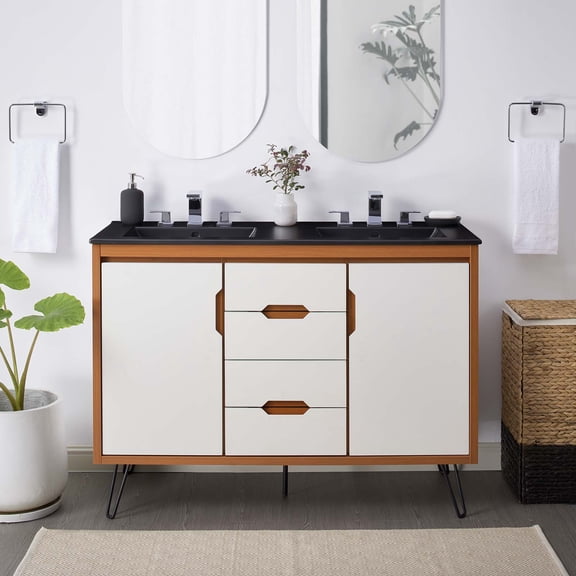 Modway Energize 48" Double Sink Bathroom Vanity in Cherry White Black