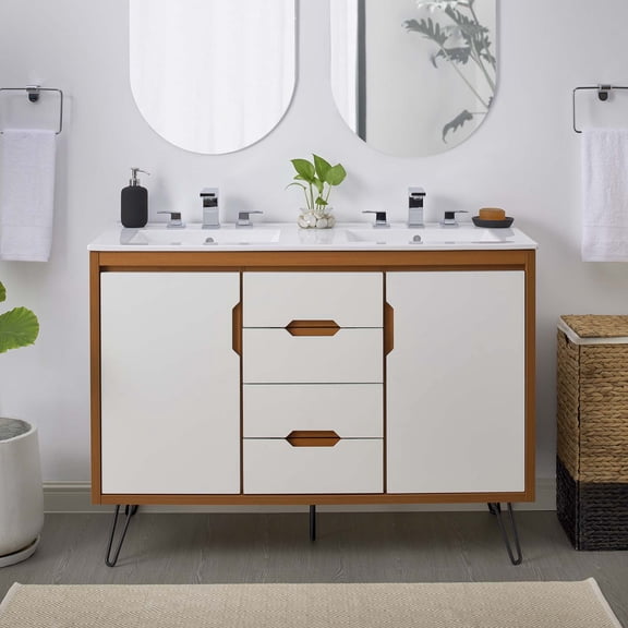 Modway Energize 48" Double Sink Bathroom Vanity in Cherry White White