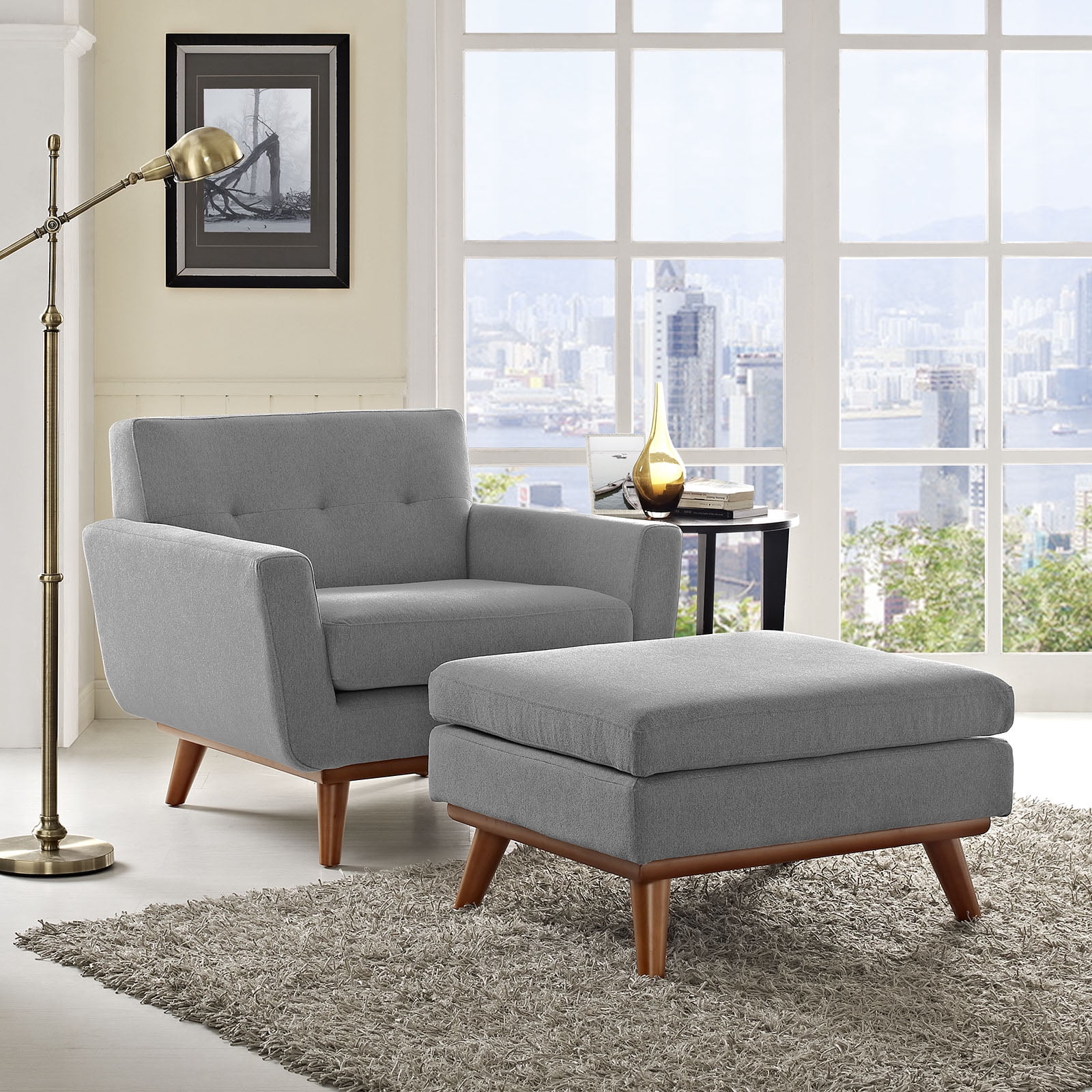 Expectation Gray Wood Armchair and Ottoman Set