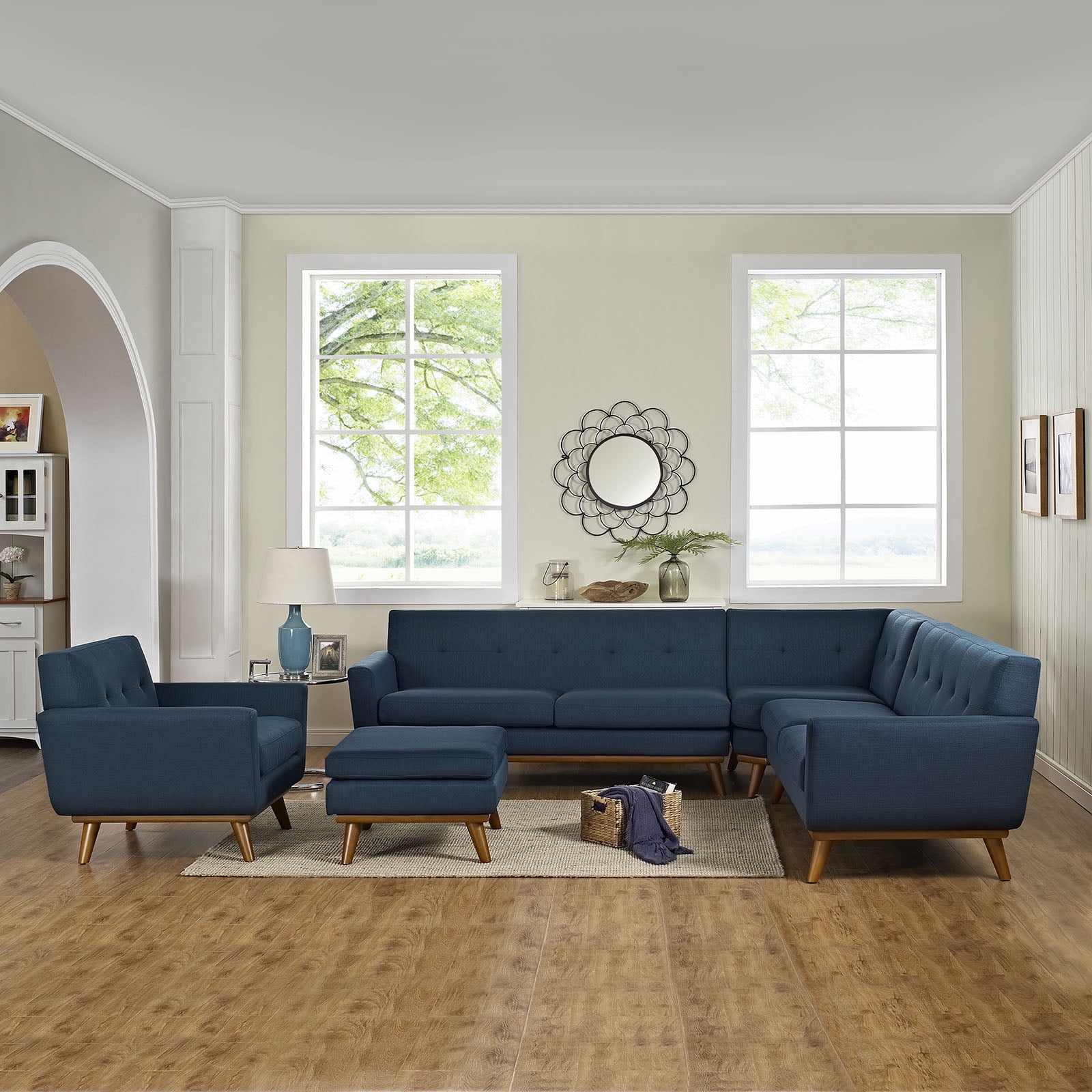 Modway Engage 5 Piece Sectional Sofa in Azure