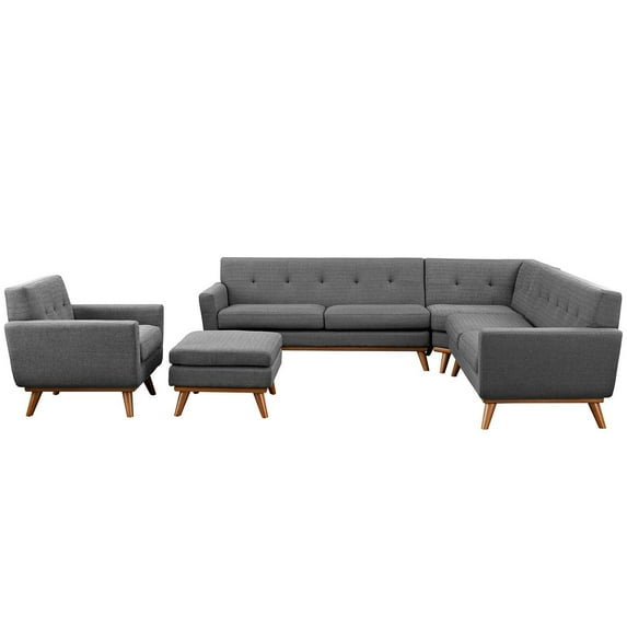 Modway Engage 5 Piece Sectional Sofa in Gray
