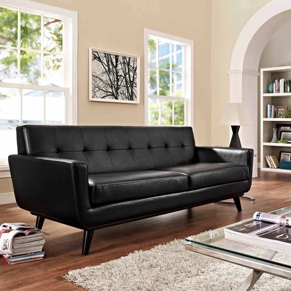 Modway Engage Bonded Leather Sofa with Wood Legs, Multiple Colors