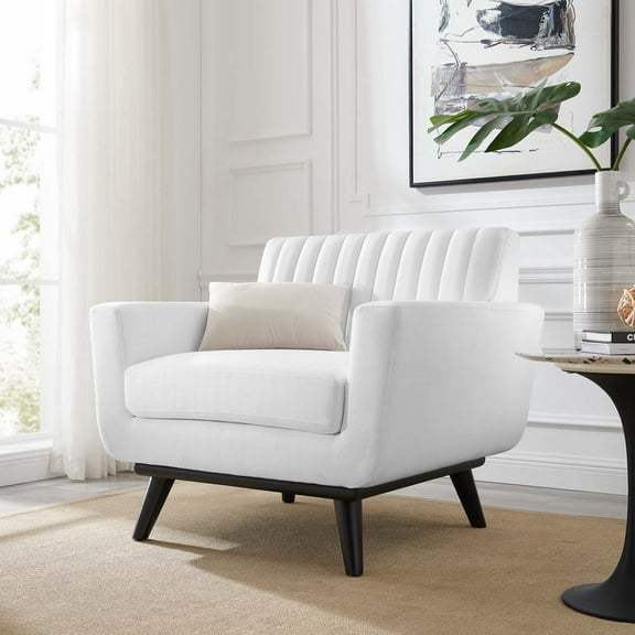 Modway Engage Channel Tufted Fabric Armchair in White