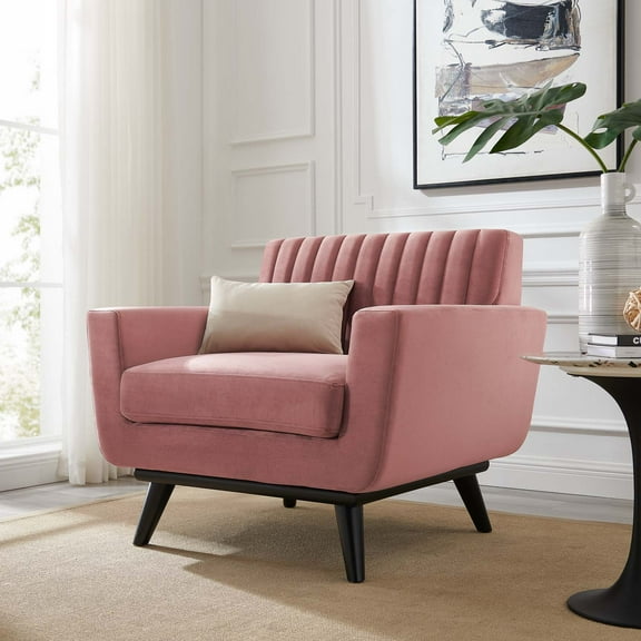 Modway Engage Channel Tufted Performance Velvet Armchair in Dusty Rose