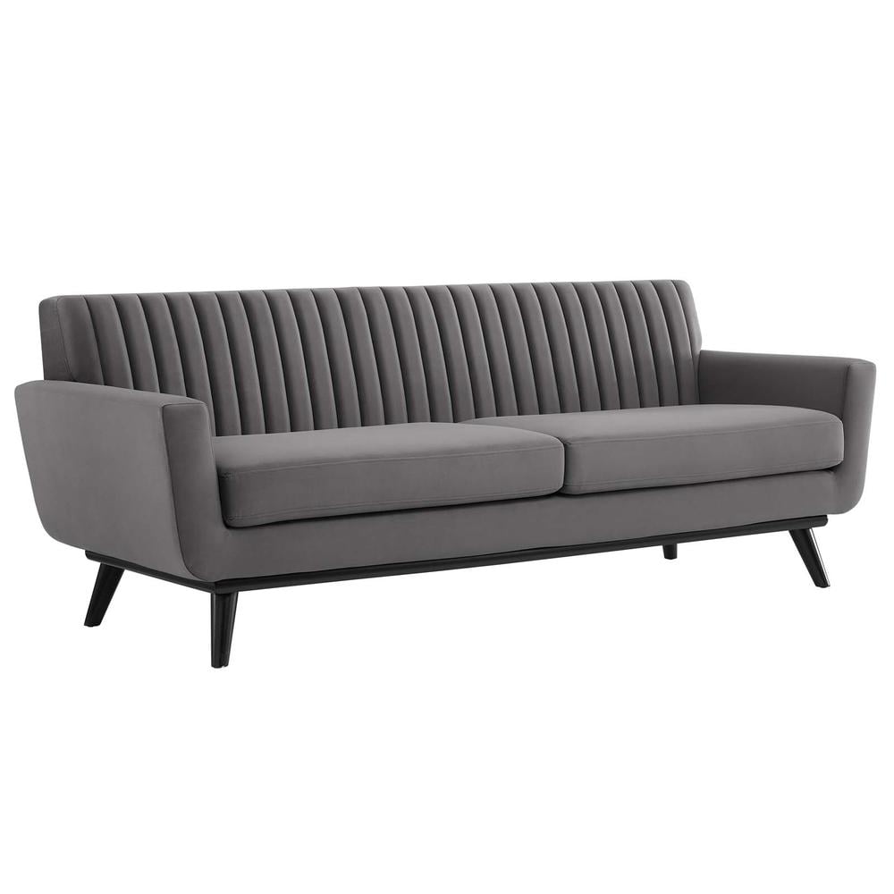 Elegant Gray Velvet Sofa with Tufted Design and Removable Cushions